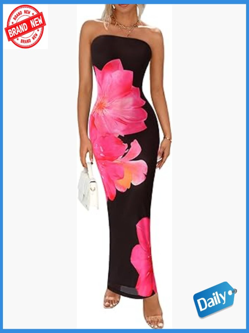Strapless Maxi Dress Bodycon Floral Tube Wedding Guest Cocktail Mesh